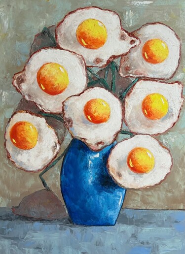 Egg flowers in blue vase