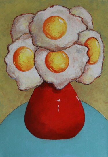 Egg flowers in a red vase