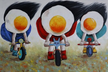 Egg girls racing their bikes