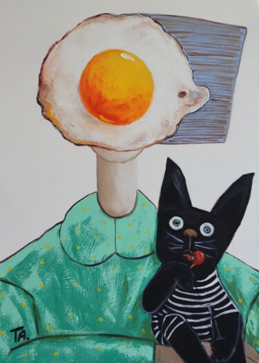 Egg girl with black cat